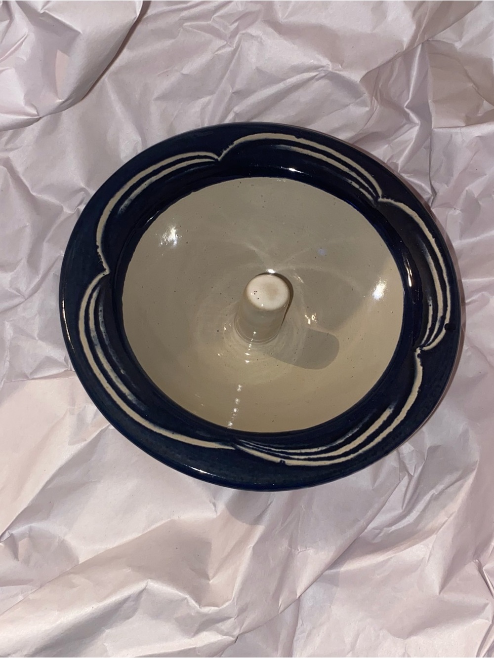 Handmade Ceramic apple Dish in Navy and Cream